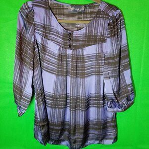 Susan Graver Womens Purple Plaid 3/4 Sleeve Tunic Size Medium EUC